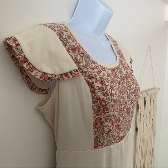 Vintage 70’s Peasant Dress Floral Cream w. Flutter Sleeves Prairie Western M - Picture 6 of 15